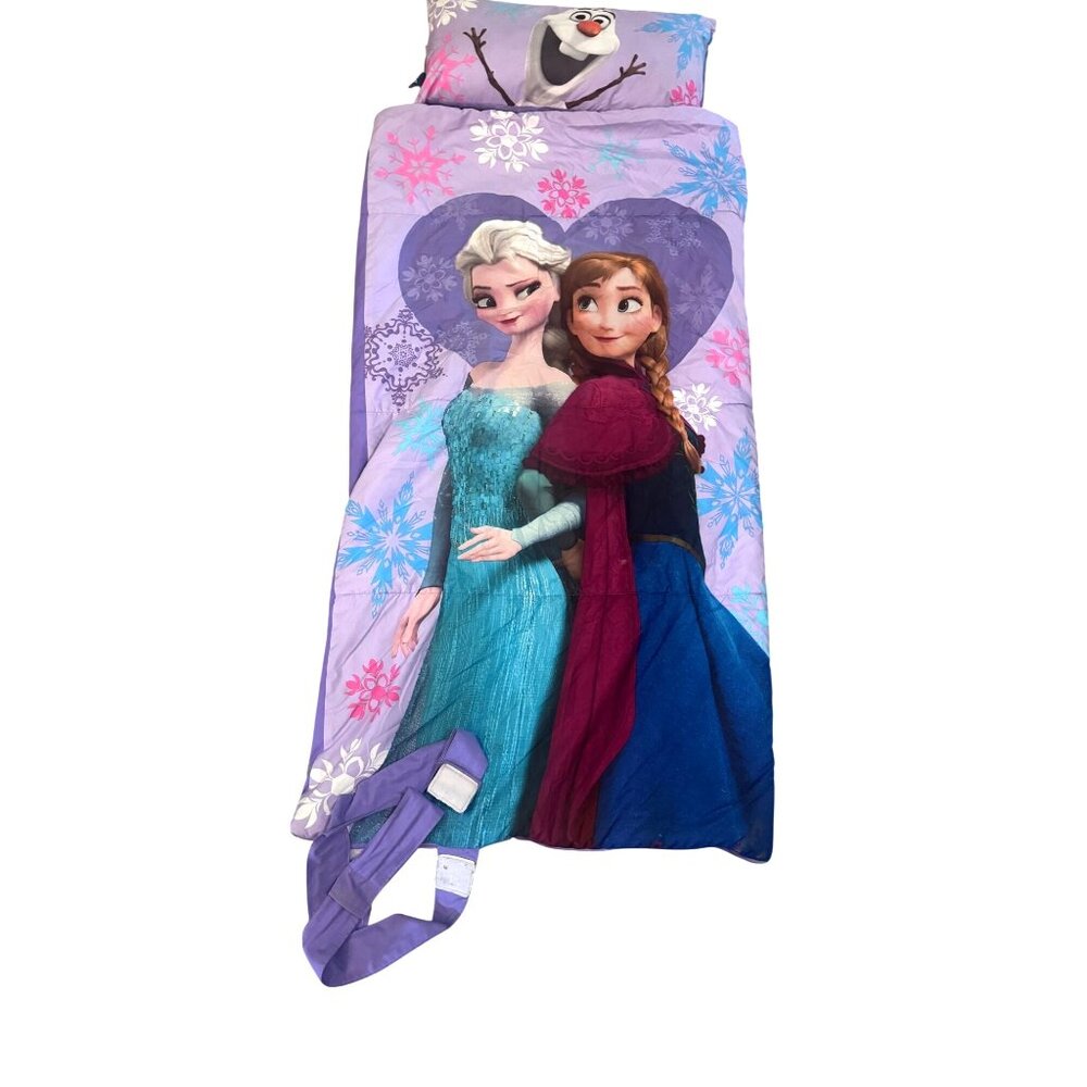 Disney Frozen Elsa & Anna Sleeping Bag W/ Pillow Slumber Set Purple Snowflakes 1